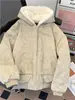 Casaco de Algodão Espesso com Forro de Lã de Pelo de Águia da Montanha para Homens e Mulheres, Jaqueta de Algodão com Lã de Cordeiro para Inverno, Casaco de Algodão Curto com Capuz Estilo Americano Tendência