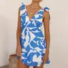 Moda Femenina Transfronteriza Nueva 2025 Elegante Vestido Corto Estampado con Tirantes y Cuello en V