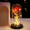 Rosa de Flor de Rosa com Folha de Ouro Cobertura de Vidro Boneca Luminosa Estilo Flor Eterna Decoração para Dia dos Namorados, Natal, Presente para Namorada ou Esposa