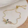 Pulsera de Cruz de Cobre Chapado en Oro de 18 Quilates con Circonita, Nueva Moda Transfronteriza, Lujo Ligero, Joyería Retro de Nicho para Mujer