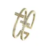 Anillo de cruz de doble capa microincrustado estilo frío de alta calidad para el dedo índice femenino anillo de moda ins lujo ligero nicho exquisito