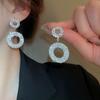 Pendientes de plata 925 con forma de círculo cuadrado y diamantes de lujo de alta gama, pendientes geométricos de estilo nicho de moda europea y americana para mujer.