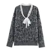 Otoño 2025 Nuevo Estilo Europeo y Americano Moda Femenina Casual Holgado Versátil Encaje Estampado de Leopardo Suéter de Punto