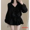 Camisa larga de manga larga con cordón para adelgazar para mujer