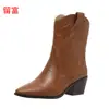 LiuFu 2026 Otoño/Invierno Nuevas en Stock Talla Grande Botas de Mujer Bordadas de Corte Bajo WISH Amazon Botas de Cuero Europeas y Americanas