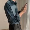 Camisa Interna Masculina Estilo Coreano Outono Estilo Abstinência Verde Escuro Branco Tendência Ins Drapeada Retro Solta de Manga Longa