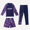 Novo Maiô Infantil Meninos Meninas Manga Longa Calça Longa Conjunto de Três Peças Proteção Solar Secagem Rápida Crianças Pequenas e Médias Roupa de Banho Quente