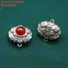 Anillo Doble de Plata de Ley S925 con Forma de Calabaza Ágata Roja del Sur Lapislázuli Accesorios Vintage DIY Materiales para Abalorios Hechos a Mano