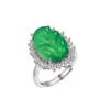 Anillo Abierto 'Hoja Esmeralda' de Plata S925 Kabasi Incrustado con Calcedonia Verde de Alta Pureza para Mujer, Diseño de Tendencia China, Joyería en Stock