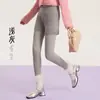 Leggings de Algodão Penteado com Listras Verticais Finas para Mulheres, Outono/Inverno, Alta Elasticidade, Controle da Barriga, Emagrecimento, Podem Ser Usados Fora, Quentes, Meias-Calças, Toque de Algodão Fosco