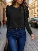 2025 Europeu e Americano Amazon Transfronteiriço Roupas Femininas Outono e Inverno Caxemira Gola Redonda Modelagem Justa Manga Bufante Manga Longa Tops Europeu e Americano Transfronteiriço