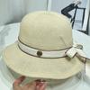 Sombrero de pescador japonés dulce con lazo para mujer primavera y verano que hace que la cara se vea pequeña, moda, algodón y lino, tejido, sombrero de cubo, protección solar, sombrero para el sol