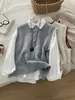 Chaleco de Punto Mezcla de Lana con Cuello Redondo para Mujer, Estilo Coreano que Reduce la Edad, Suéter con Abertura en la Espalda, Para Capas de Primavera y Otoño, Chaleco de Punto sin Mangas, Transfronterizo