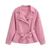 Venta Caliente Transfronteriza de Aliexpress Nuevo Set de Chaqueta y Falda con Cinturón Efecto Ante Sintético de Manga Larga Primavera 2026