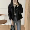 Em estoque: Jaqueta de camurça estilo ins coreano para outono, com lapela, modelo biker curto, manga longa, para mulheres, top casual soltinho