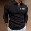 2023 transfronteiriço Europa e Estados Unidos primavera e outono AliExpress Amazon novo camisa polo 3D zíper listra manga longa masculino