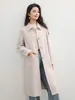 Abrigo de cachemira de doble cara de longitud media para mujer de otoño e invierno, gabardina de lana de alta gama hasta la rodilla con cuello de solapa