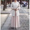 Nueva blusa de estilo chino con cuello redondo y botones + pantalones rosas de pierna ancha, un conjunto de dos piezas suave y elegante para mujer, perfecto para el verano