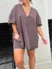 Roupas Femininas Transfronteiriças Europeias e Americanas Amazon AliExpress Moda Solta Casual Cor Frita Conjunto de Duas Peças para Mulheres