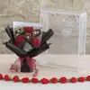 Rosa de flor artificial finalizada com caixa, buquê de crochê de lã de flor artificial tecido à mão para presente de feriado de amigos