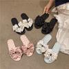 Novas Pantufas Planas com Laço de Bolinhas para Mulheres Outono e Inverno para Casa Interior com Solado Macio Antiderrapante Abertas na Ponta