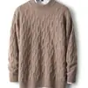 Suéter grueso 100% lana para otoño e invierno, suéter de punto trenzado de cuello alto medio para hombre, tejido de punto cálido moderno y versátil