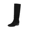 Botas Novas Outono/Inverno 2025 Bico Quadrado Camurça Salto Grosso Forradas com Lã Botas Western de Pelo Versáteis Femininas