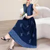 Vestido Estilo Étnico Yunnan Algodão Seda Viagem Férias Litorâneas Vestido de Praia Estampa Boêmia Saia Longa