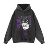 Sudadera con capucha estilo callejero oversized estampada desgastada color negro carbón lavado vintage europea y americana en stock