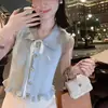 Elegante Top de Punto Juvenil con Volantes, Blusa sin Mangas de Seda Helada para Mujer, Nuevo Top de Estilo Universitario Verano 2026