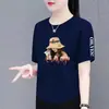 Camiseta de manga corta de marca para mujer, sobrestock de comercio exterior transfronterizo, corte holgado, talla grande, adelgazante, top que disimula la barriga, camisa moderna y elegante
