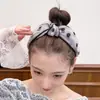Faixa de Cabeça de Renda com Bolinhas Retro Europeia e Americana de Aba Larga para Mulheres com Laço, Coroa Alta, Faixa Alargada para Lavar o Rosto, Acessório de Cabelo