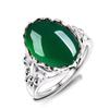 Ágata Verde Calcedonia Plata Antigua Anillo Abierto Anillo Corona Diamante Hueco Mariposa Ajustable Anillo Estilo Étnico Fabricante