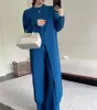 Conjunto de Dos Piezas de Punto Transfronterizo con Pantalones, Suéter con Abertura Estilo Perezoso, Suéter Moderno y Elegante, Corte Holgado