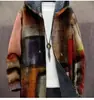 Jaqueta de Inverno Masculina Transfronteiriça com Forro de Pelúcia Estampado, Manga Longa Espessa à Prova de Vento com Zíper, Capuz Fashion, Modelagem Solta