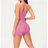Nuevo conjunto deportivo cruzado de chaleco y shorts para yoga para mujer, ropa deportiva para fitness al aire libre y running, ropa de gimnasio para mujer