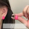 Pendientes de Aro Cuadrado Geométrico Color Caramelo Forma de C 2026 Nuevos de Moda Rosa Neón Rojo Pinzas para Oreja sin Perforación para Mujeres