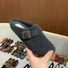 Sapatos Birkenstock de Solado Plano com Forro de Lã, Pantufas Peludas, Sapatos Femininos, Sapatos Birkenstock Cinza Slip-On de Solado Macio Outono e Inverno 2025