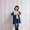 Vestido para Meninas Estilo Academia Britânica Gola Azul Marinho Vestido Longo 26 Outono Nova Moda Comércio Exterior Roupas Infantis Atacado 3-8 Anos