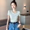 Playera de Manga Corta de Algodón Puro Personalizada para Mujer Verano 2025 Slim Sencilla Slim Color Puro Cuello Redondo Fondo Procesamiento OEM
