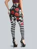 Pantalones de Halloween Europeos y Americanos con Estampado de Calavera Cos Impresión Digital Rayas Piernas Pequeñas Pantalones de Yoga Leggings Ajustados para Mujer