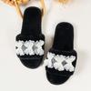 2024 Transfronterizo Amazon Comercio Exterior Talla Grande para Mujer Encaje Perla Mariposa Punta Abierta Hogar Interior y Exterior Pantuflas de Lana