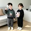Nuevo Conjunto de Sudadera con Capucha y Pantalón Jogger de Ardilla y Cachorro de Dibujos Animados para Niños y Niñas, Ropa Casual de Dos Piezas para Hermanos