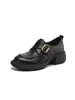 Mocasines redondos de piel para mujer estilo francés-inglés 2026 nuevo modelo con suela gruesa y tacón grueso zapatos sin cordones