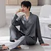 Pijama masculino, novo modelo verão 2026, seda gelada primavera e outono manga longa jovem tamanho plus size conjunto de roupa de casa