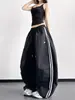 Calças Largas Estilo Esportivo Pretas para Mulheres, Novidade Primavera 2026 Calças Cargo com Cordão Soltas e Três Listras, Calças Casuais Únicas