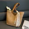 Bolso Cubo Tejido 2026 Estilo Nuevo Primavera Para Escuela Viajes Cotidianos Bolso Tote Mujer Gran Capacidad Vacaciones Bolso Individual de Hombro Tejido de Paja