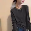 Camiseta de manga larga con estampado de otoño e invierno, tela cepillada, cuello redondo, patchwork de encaje, estilo coreano para mujer, engrosada, moda versátil, top casual