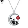 Knn-1312 Collar de Panda con Estrella y Luna Estilo Lindo para Mujer con Colgante de Rubí y Diamante, Cadena para Clavícula con Diseño de Nicho Transfronterizo
