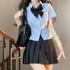 Popular Camisa Original Uniforme Jk Dulce y Picante Nicho Azul Top Verano Manga Corta Cintura Delgada Traje de Camisa